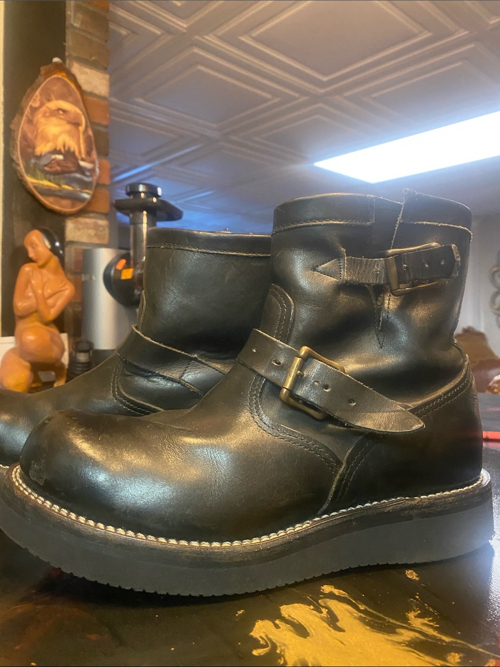 Chippewa Black Leather Boots with Buckle Strap made in the USA